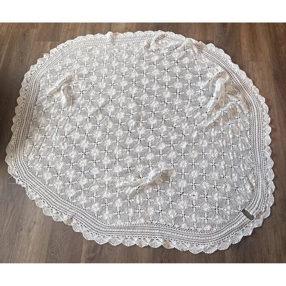 Vintage Handmade White Crochet Doily IMPERFECT Large Lace Table Topper READ MORE